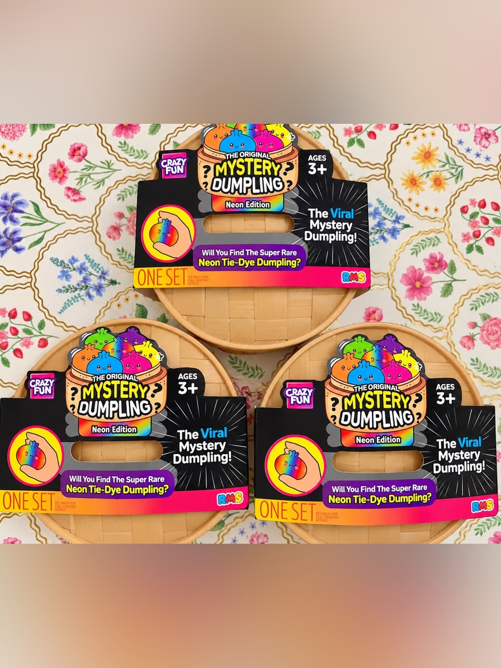 Lot of 3 Crazy Fun RMS Mystery Dumplings Neon Tie-Dye Edition